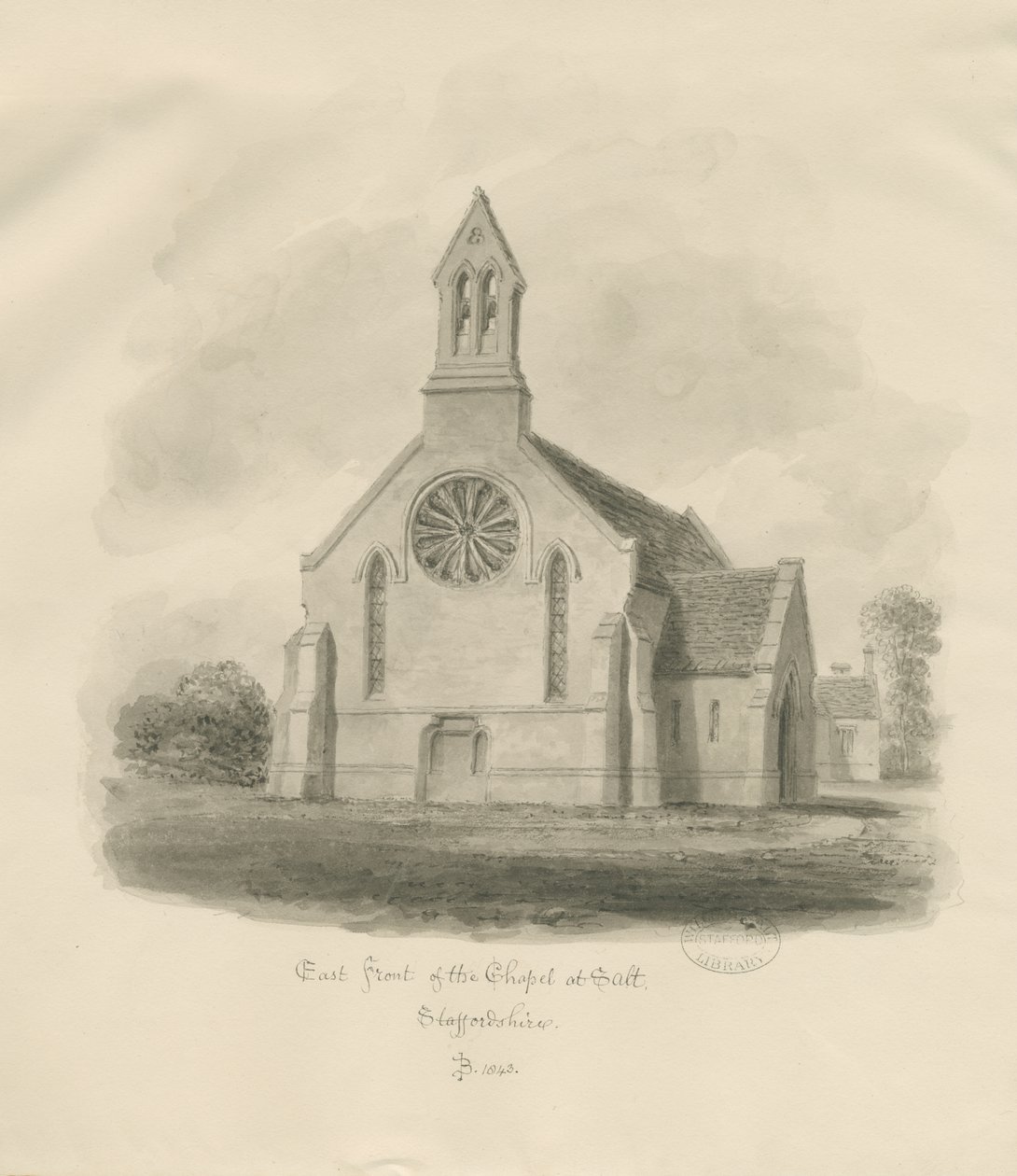 Stafford - Solná kaple [sv. James"]: sépiová kresba od John Buckler