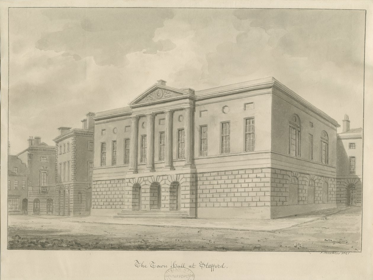 Stafford - Shire Hall: sépiová kresba od John Buckler