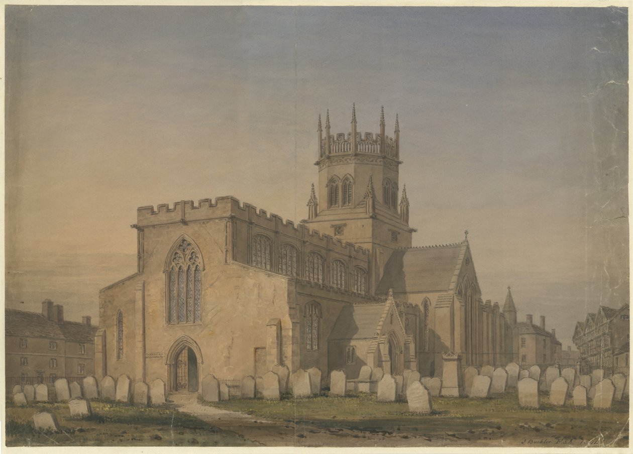 Stafford - Kostel Panny Marie: kresba akvarelem, 1846 od John Buckler