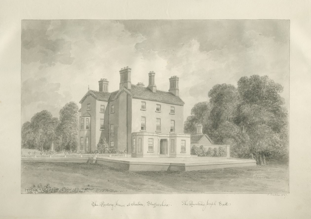 Standon - Rectory of Reverend Joseph Salt: sépiová kresba od John Buckler
