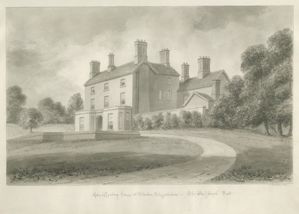 Standon - Rectory of Reverend Joseph Salt: sépiová kresba od John Buckler