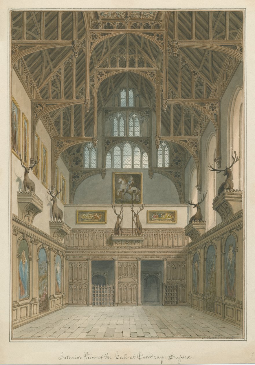 Sussex - Cowdray House - Interiér Hall od John Buckler