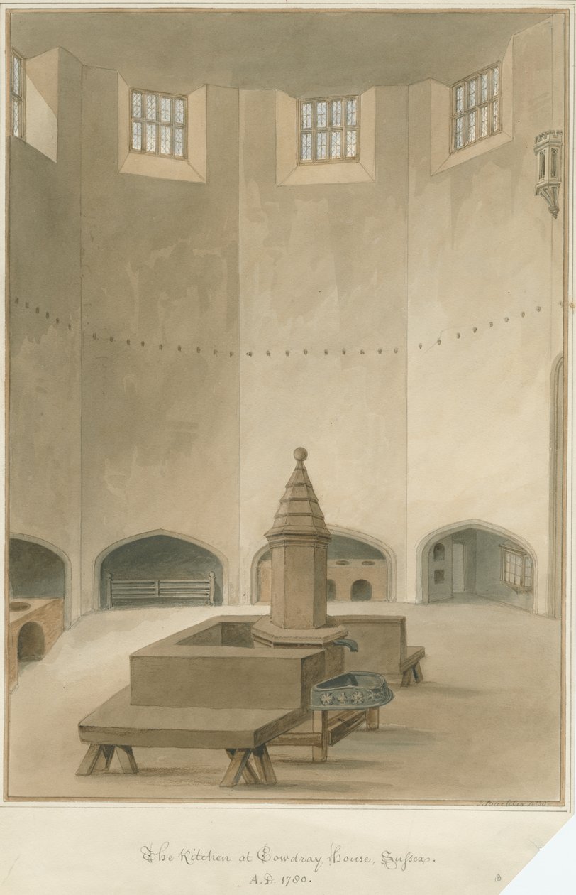 Sussex - Cowdray House - Interiér kuchyně, 1830 od John Buckler