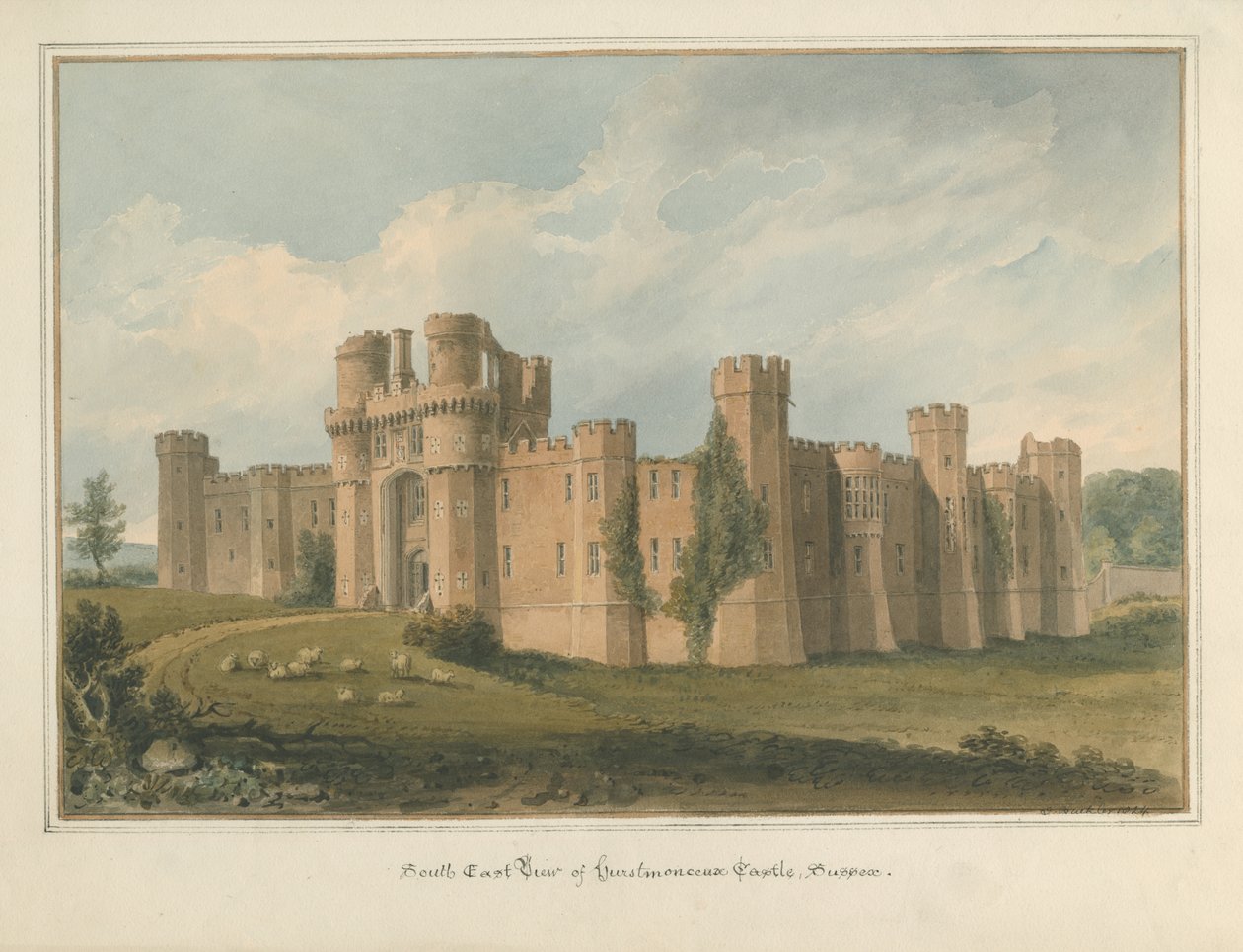 Sussex – zámek Herstmonceux, 1824 od John Buckler