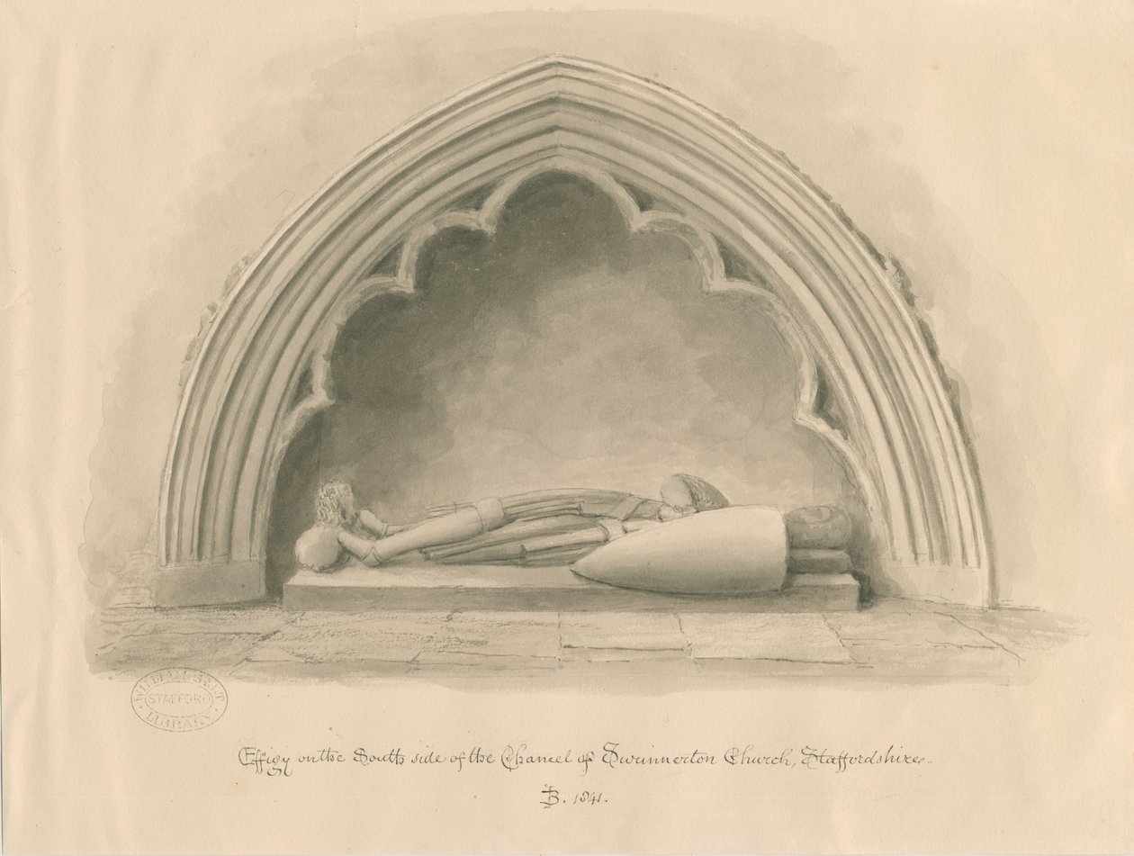 Swynnerton Church - Podobizna: sépiová lavírovaná kresba, 1841 od John Buckler