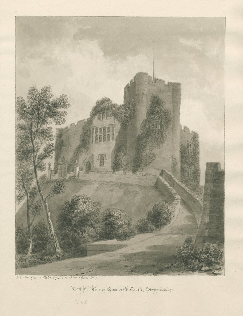 Hrad Tamworth: sépiová kresba, duben 1849 (kresba) od John Buckler