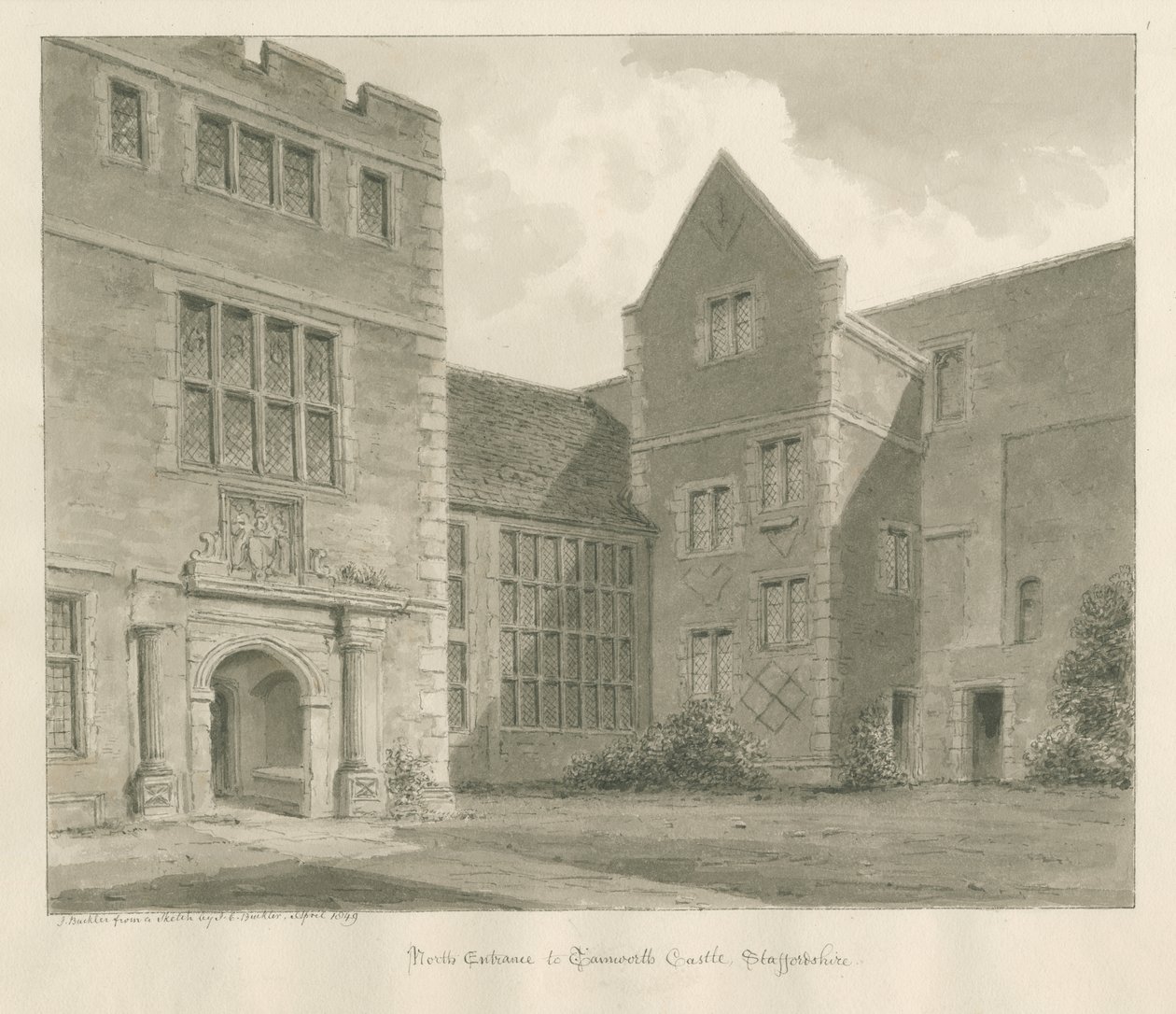 Hrad Tamworth: sépiová kresba, duben 1849 od John Buckler