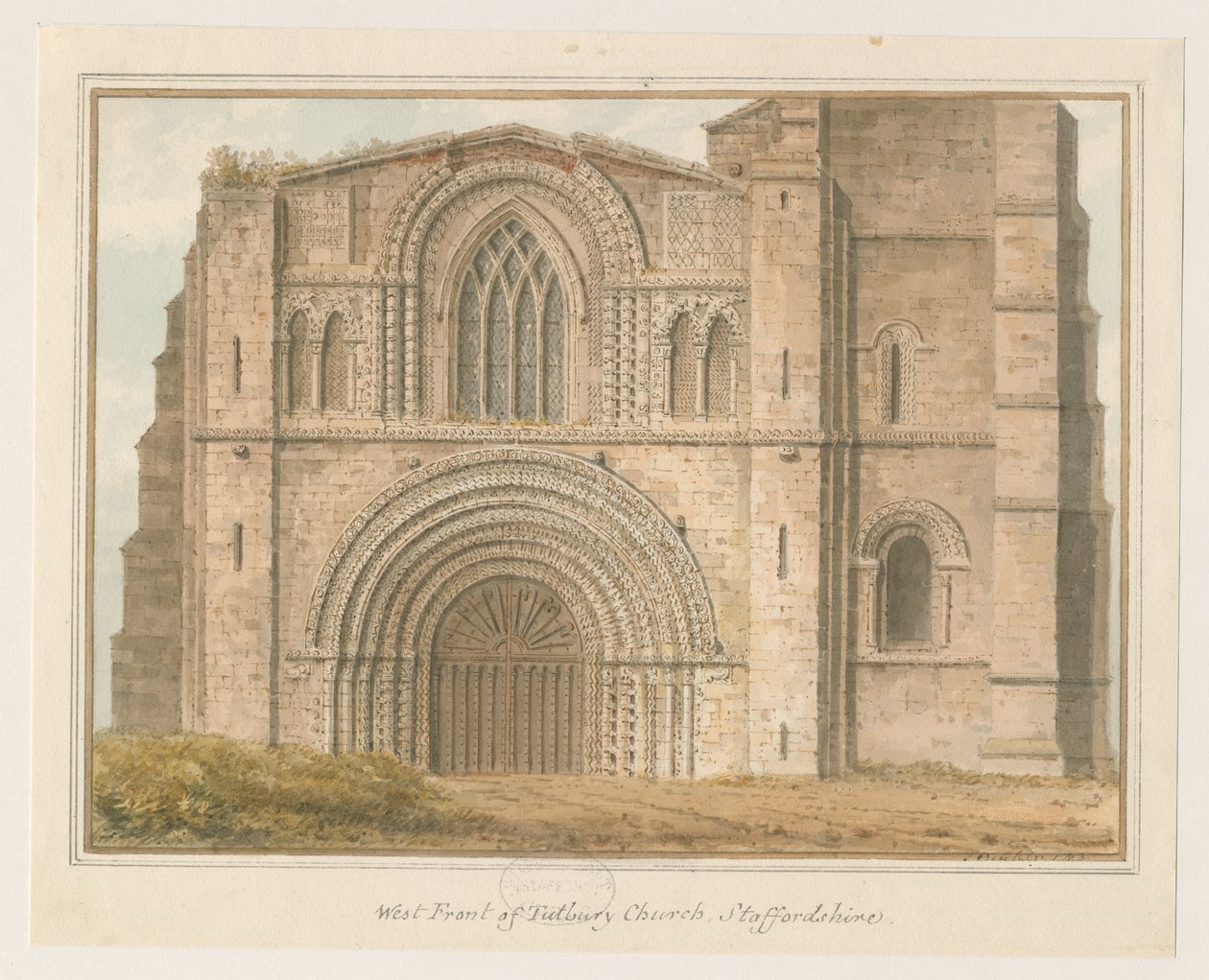 Tutbury Priory Church - West Front: malba vodovými barvami, 1813 od John Buckler