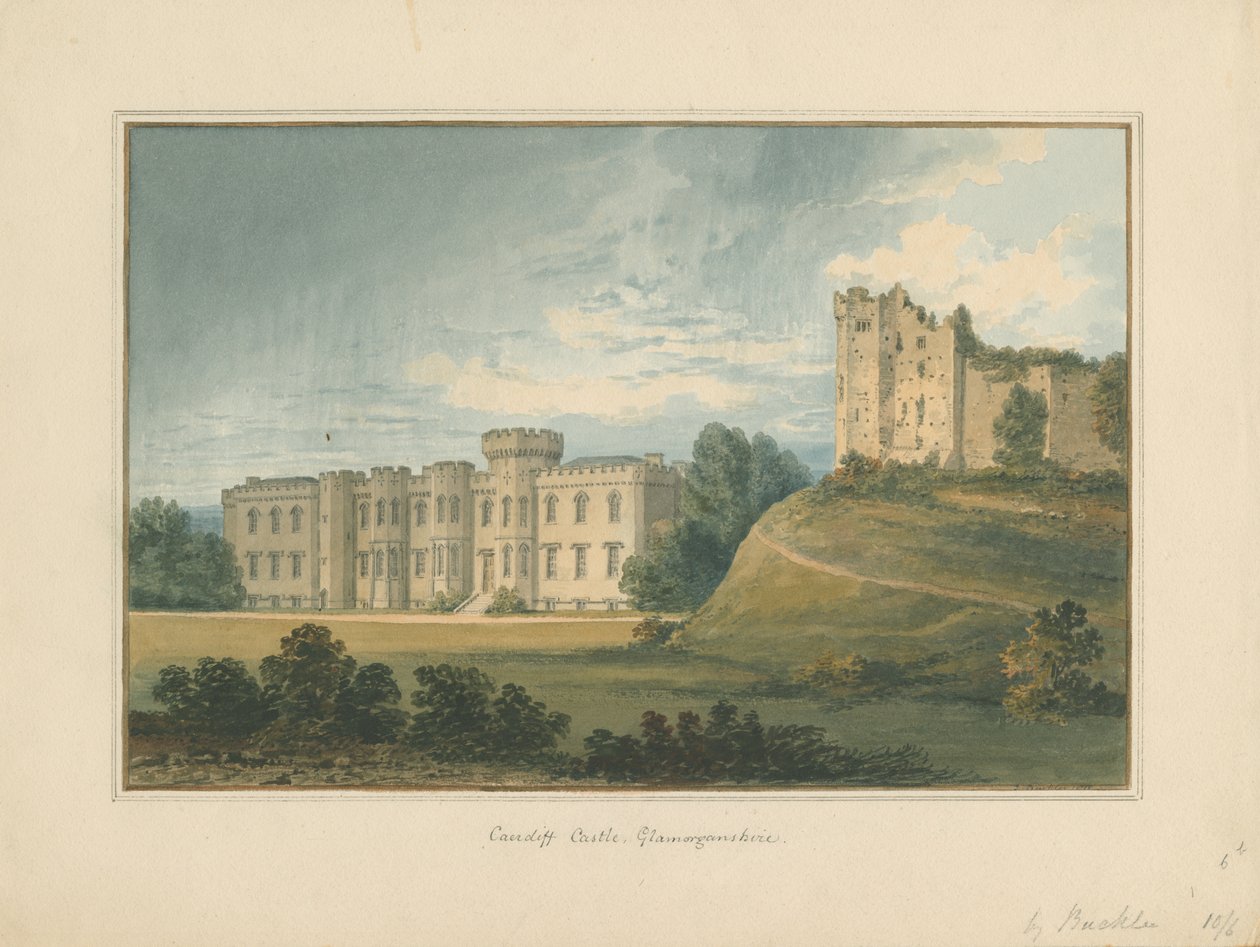 Wales – Glamorganshire – zámek Cardiff, 1815 od John Buckler