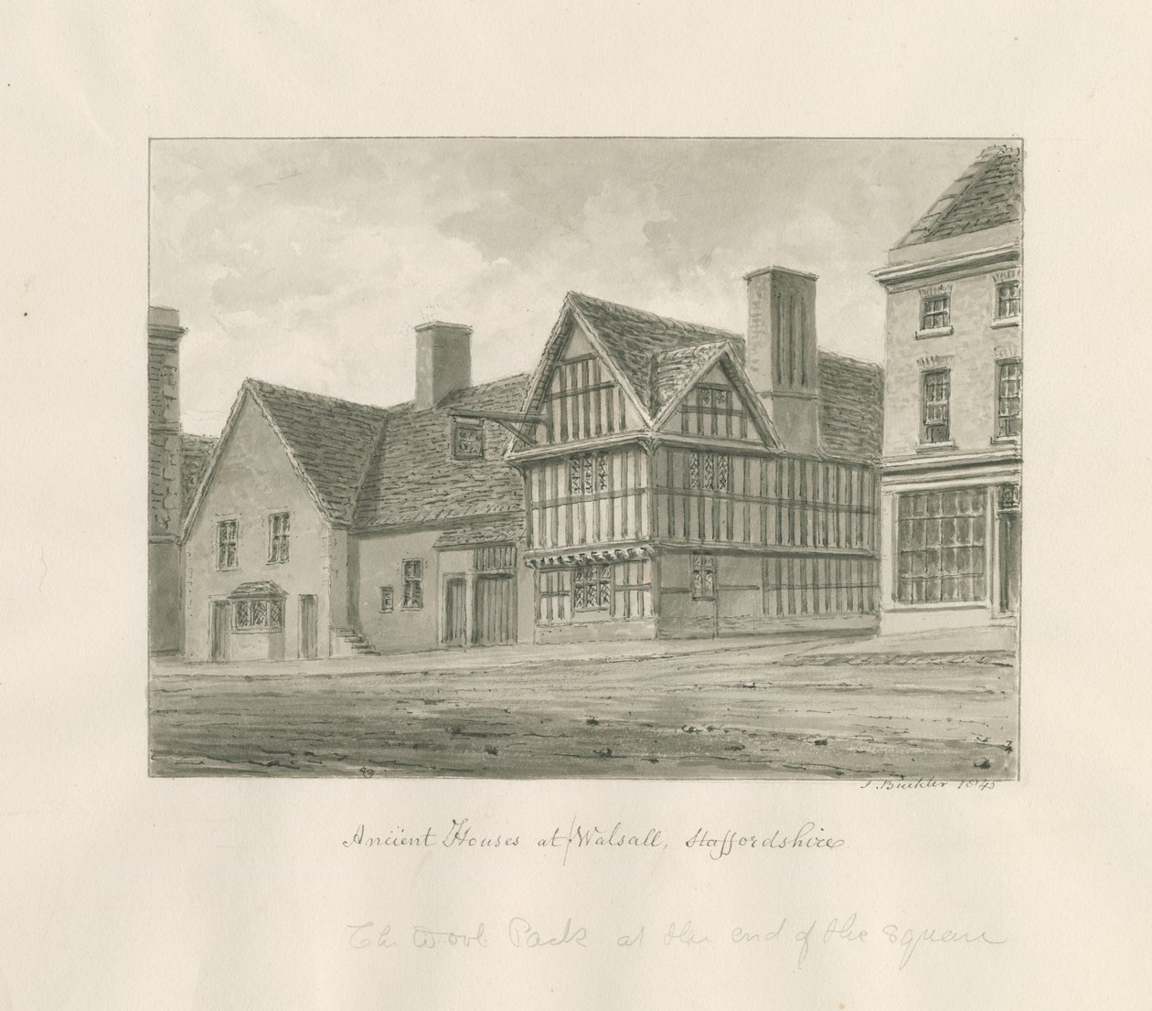 Walsall Town - Ancient House: sépiová kresba od John Buckler