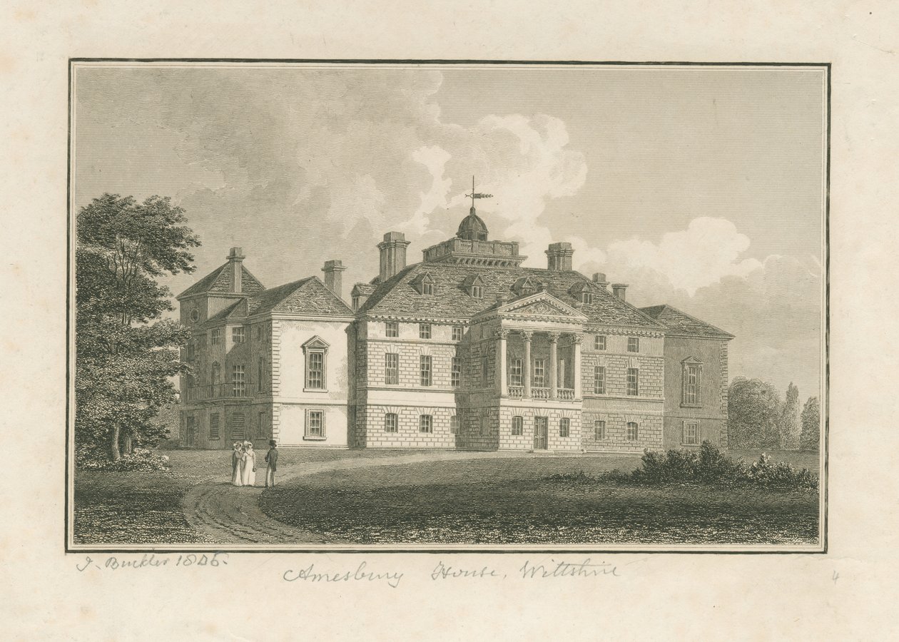 Wiltshire - Amesbury House: rytina od John Buckler