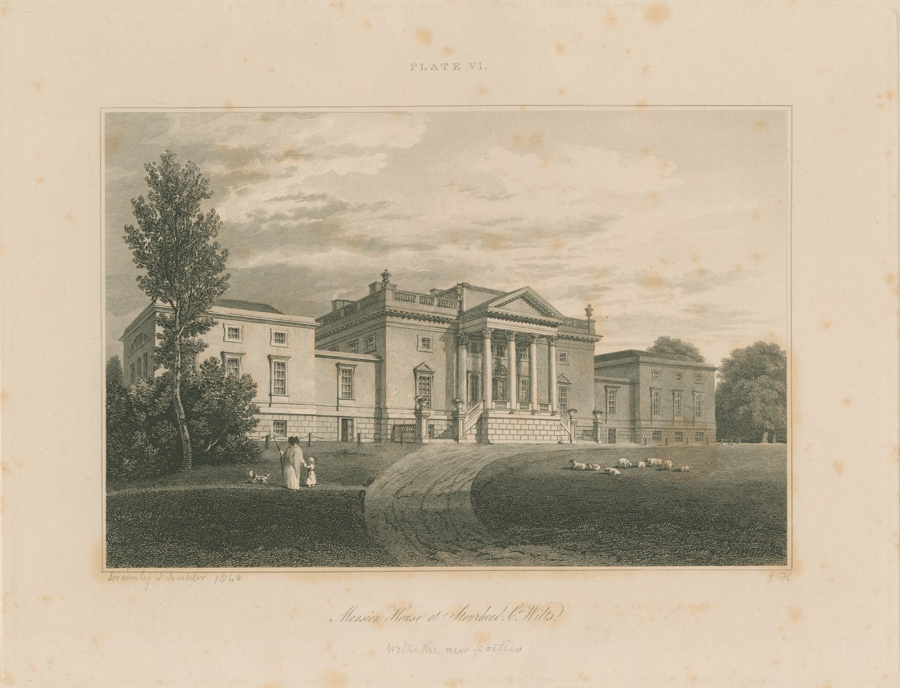Wiltshire - Stourhead - Mansion: rytina od John Buckler