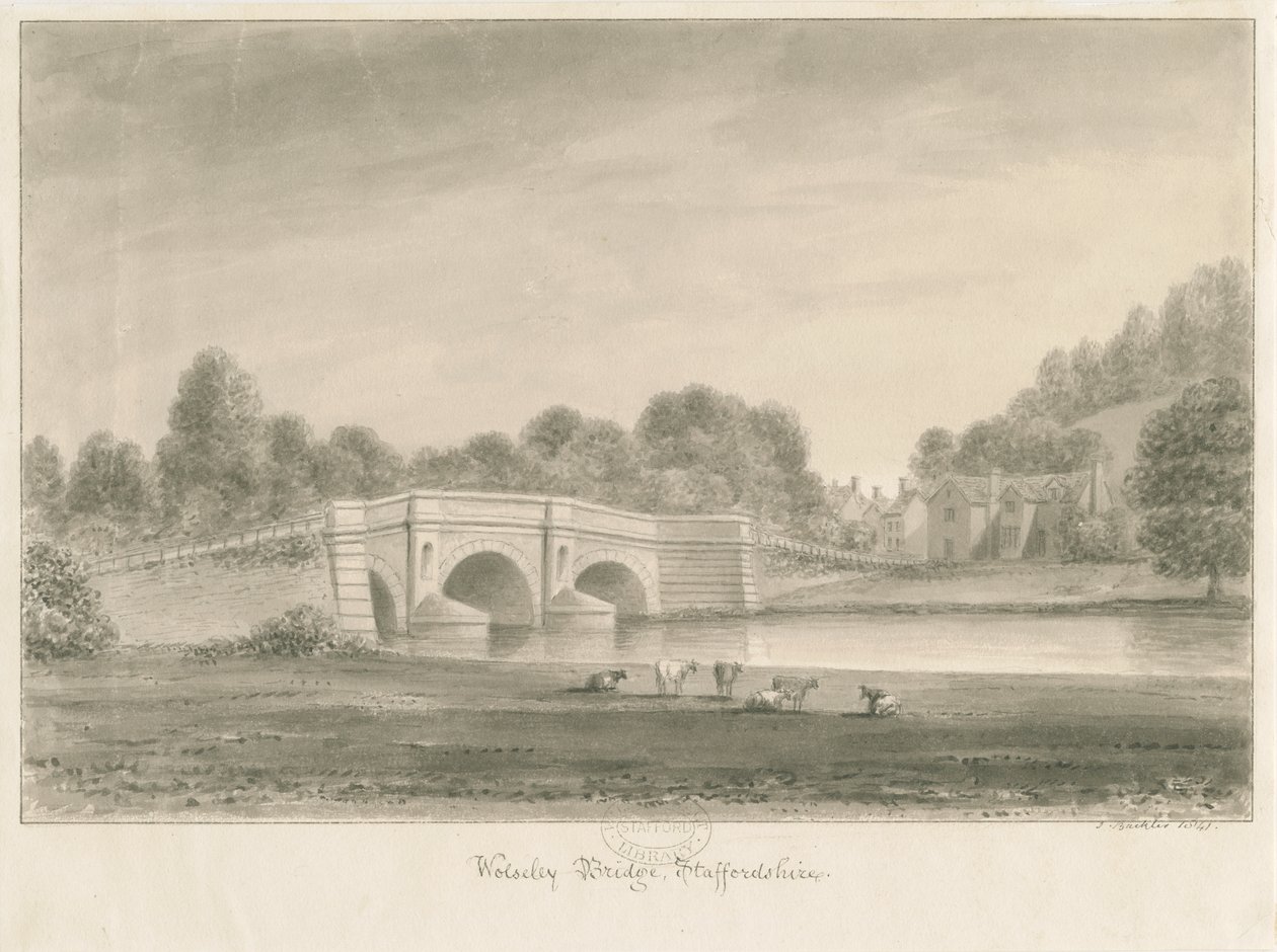 Wolseley Bridge: sépiová kresba od John Buckler