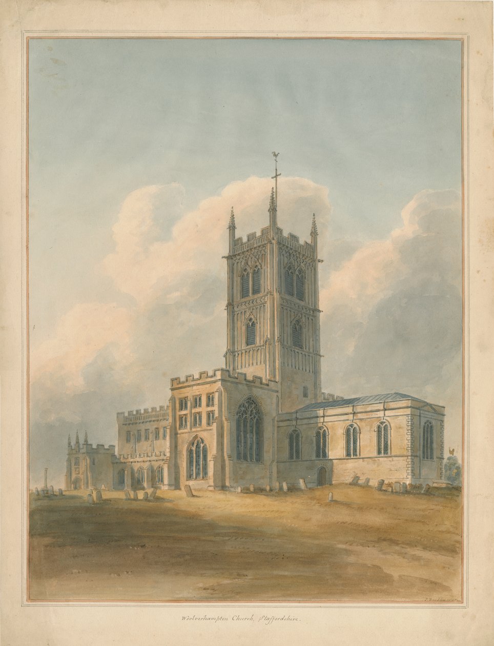 Wolverhampton - Kostel svatého Petra: akvarel, 1844 od John Buckler