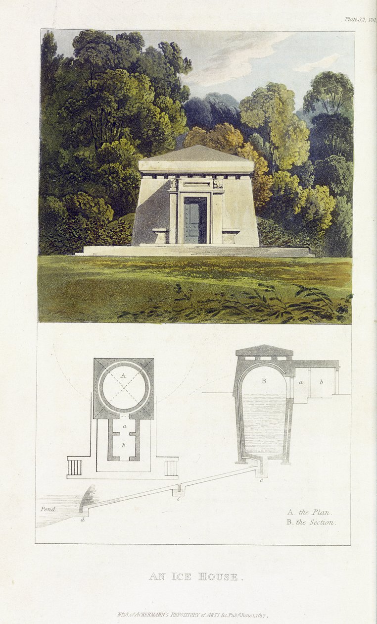 Ledový dům, z Ackermannova „Repository of Arts“, vydaného v roce 1817 od John Buonarotti Papworth