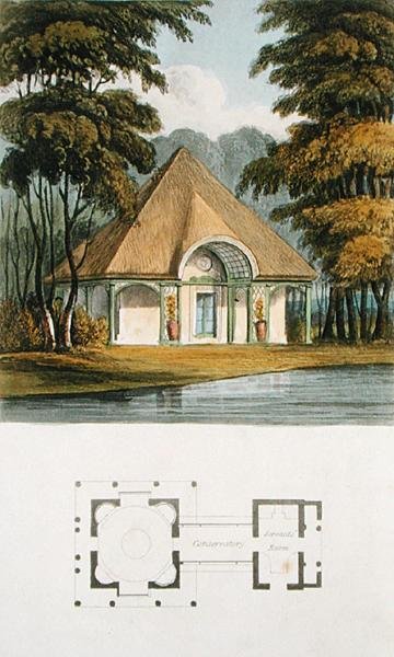 Tipy na okrasné zahradnictví: Mlékárna, z Ackermannova „Repository of Arts“ (barevné lito) od John Buonarotti Papworth