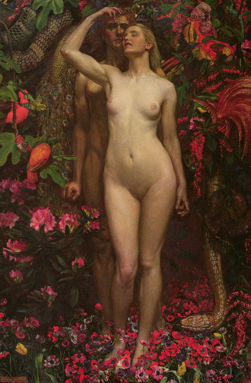 Adam a Eva s hadem, 1877 od John Byam Liston Shaw