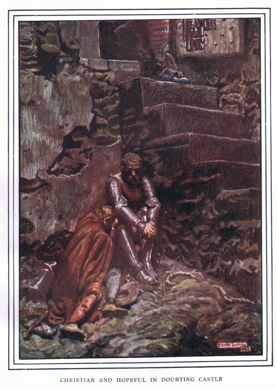 Christian and Hopeful in Doubting Castle od John Byam Liston Shaw