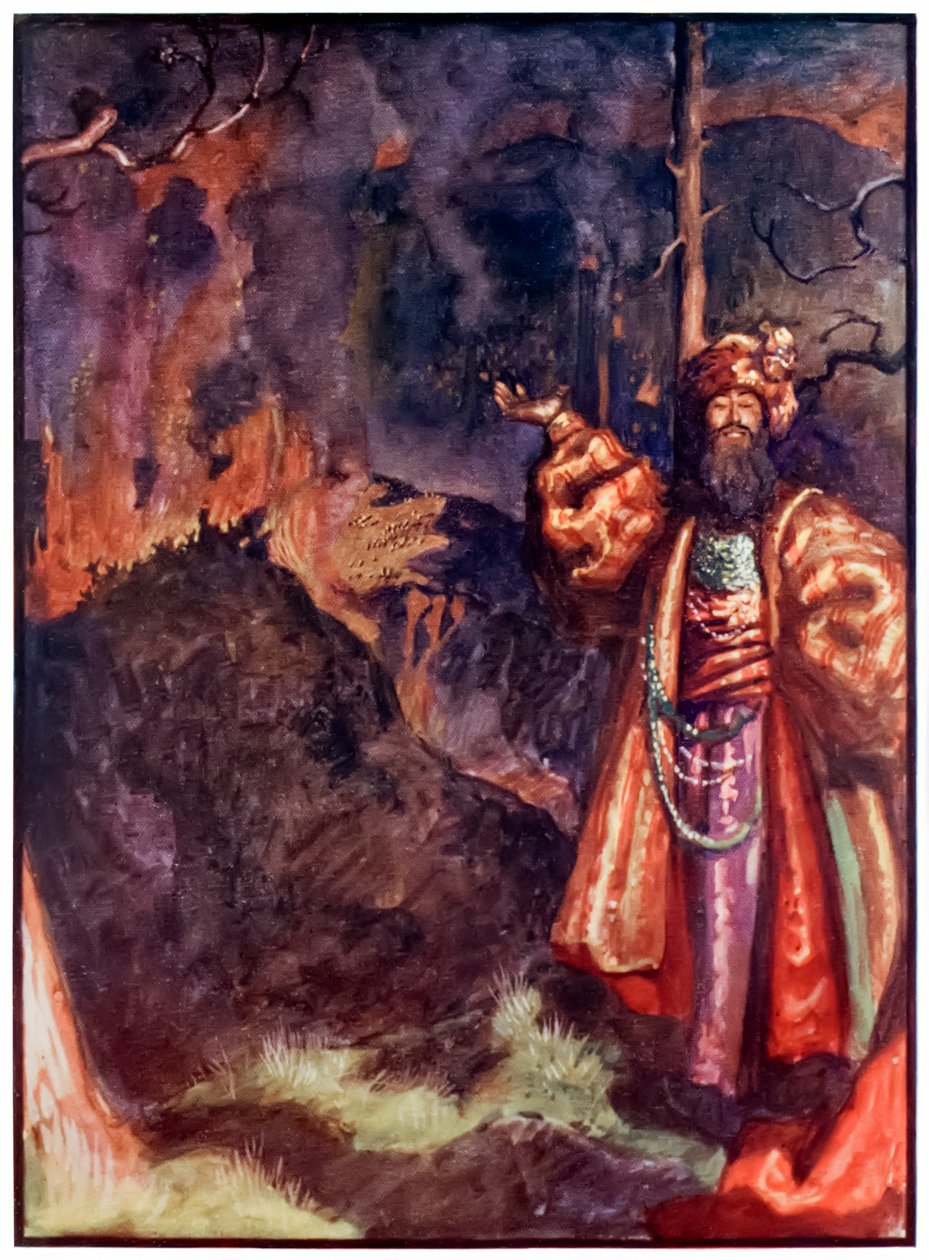Demas z The Pilgrims Progres from This World, To That What Is To Come John Bunyan (1628-1688) Ilustrace Byam Shaw (1872-1919) zobrazující Demas, jak zve poutníky, aby pracovali ve stříbrném dole od John Byam Liston Shaw