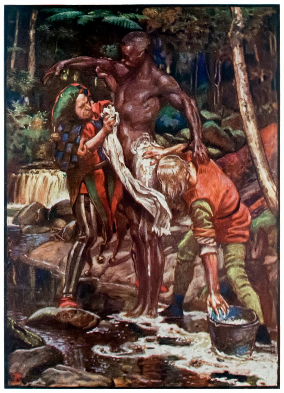 Blázen a chtivý důvtip mytí Etiopana z The Pilgrims Progres from This World, To What Is To Come John Bunyan (1628-1688) Ilustrace Byam Shaw (1872-1919), snažící se umýt Ethiop od John Byam Liston Shaw