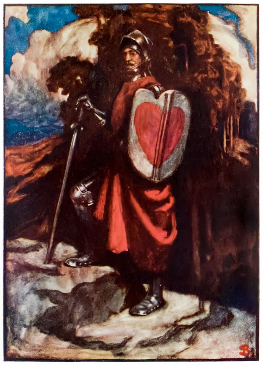 Pan Greatheart z Poutníkova pokroku z tohoto světa, do toho, co přijde, John Bunyan (1628-1688) Ilustrace Byam Shaw (1872-1919), Great-heart, Christianas, ochranná a loajální společnost od John Byam Liston Shaw