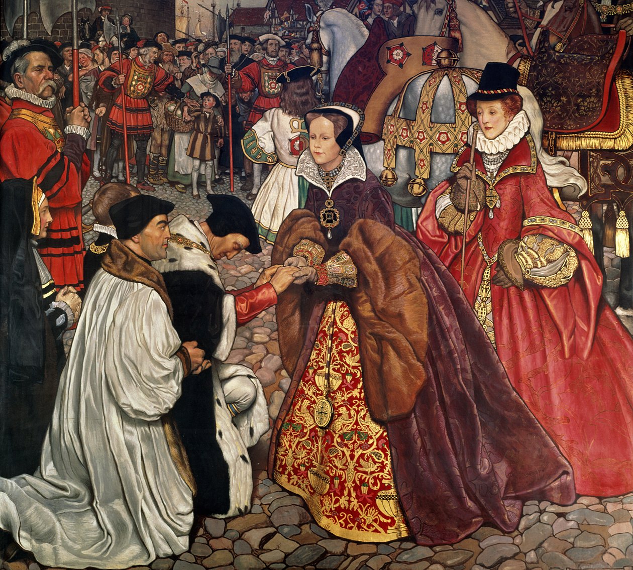 Queen Mary (1516-58) a princezna Alžběta (1533-1603) vstupují do Londýna, 1553, 1910 od John Byam Liston Shaw