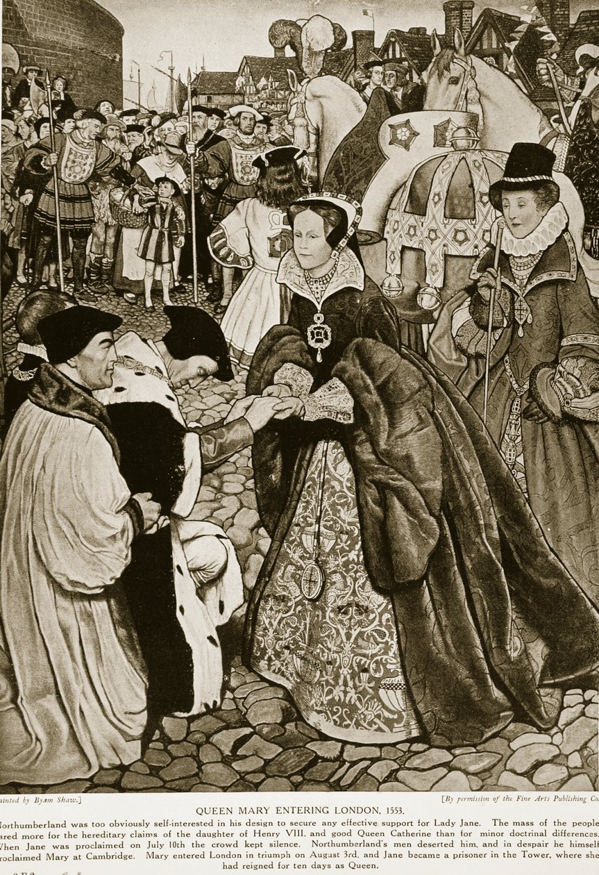 Queen Mary vstupující do Londýna, 1553, ilustrace z 
