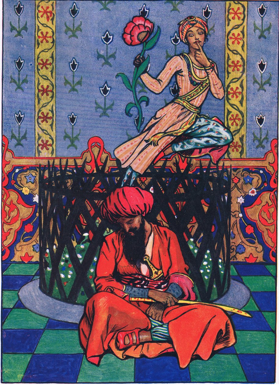Reverie of Ormuz the Persian, ilustrace ze zahrady Kama (a další texty z Indie), 1920 od John Byam Liston Shaw