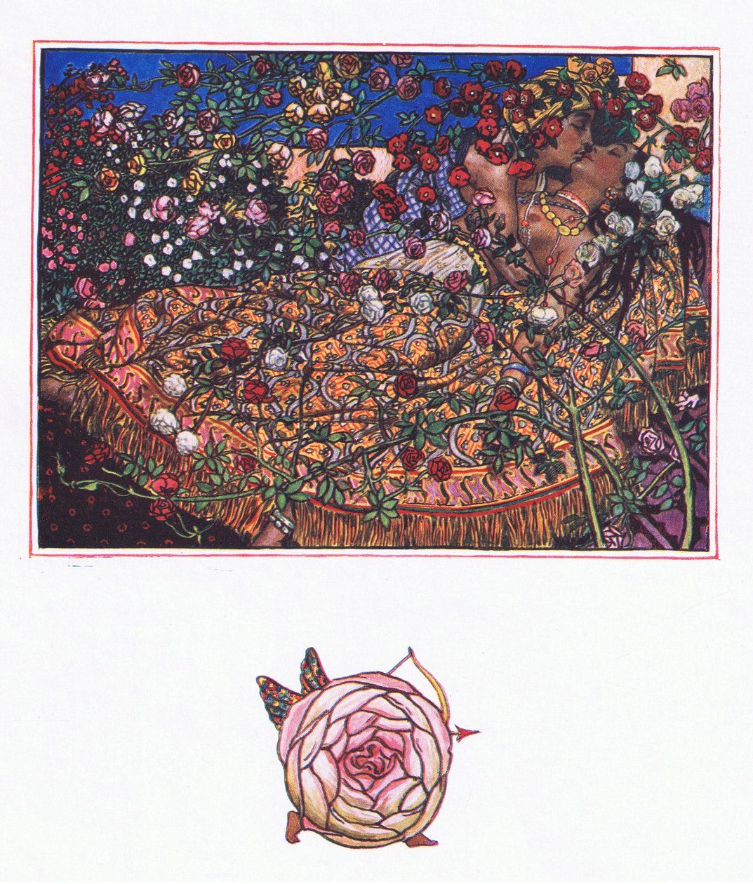 Píseň od Gulbaze, ilustrace z The Garden of Kama (a další texty z Indie), 1920 od John Byam Liston Shaw