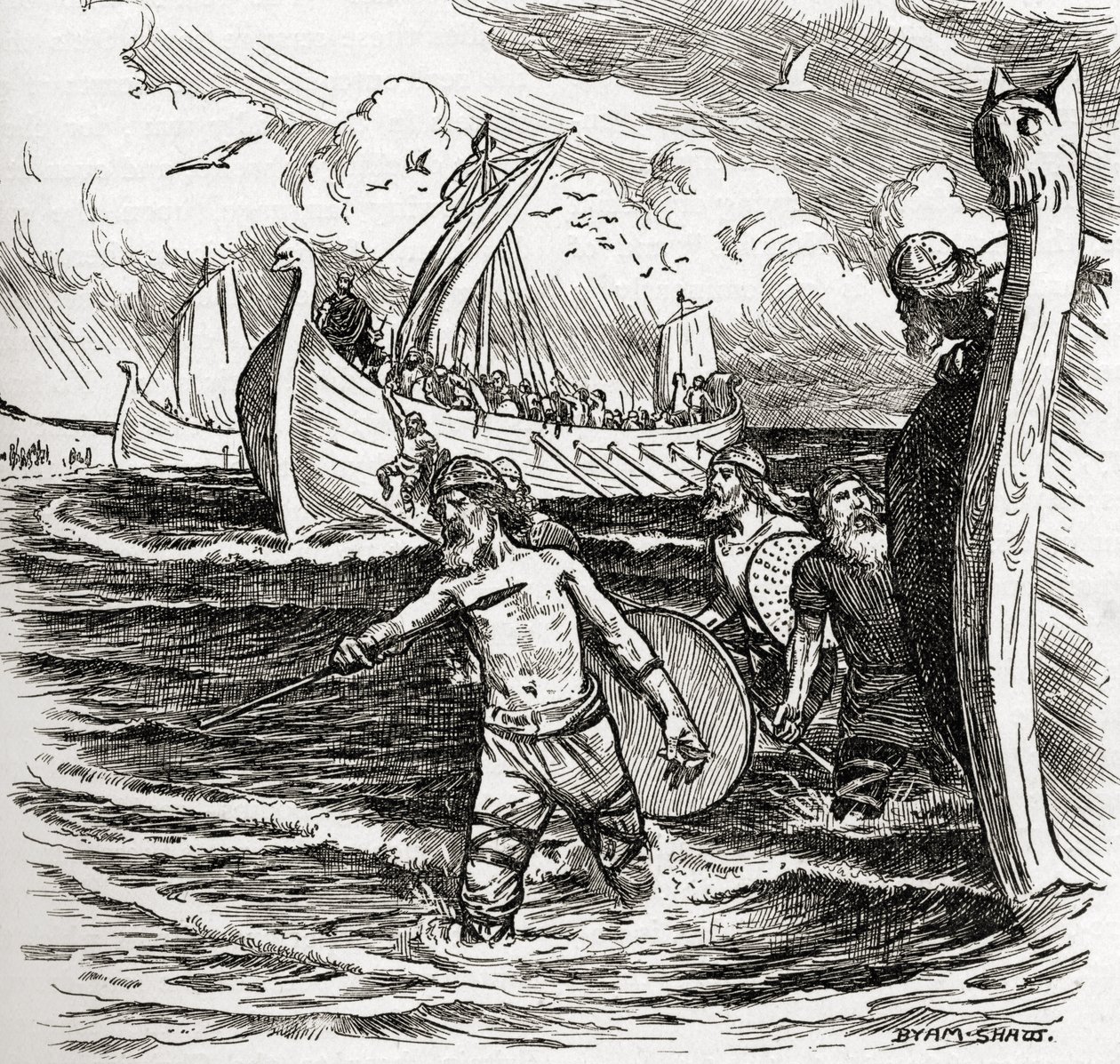 The Landing of the Jutes at the Isle of Thanet, Kent, England, 449 AD, from the book 