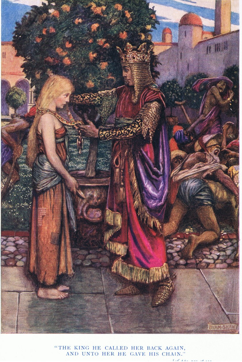 Král ji znovu povolal zpět a dal jí svůj řetěz, 1928 od John Byam Liston Shaw