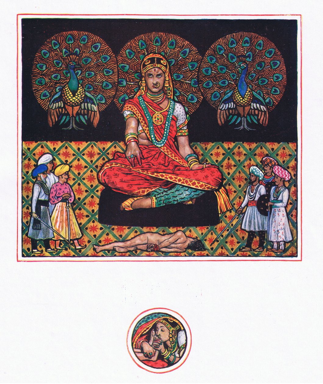 Litování Ranee v síni pávů, ilustrace z The Garden of Kama (a další texty z Indie), 1920 od John Byam Liston Shaw