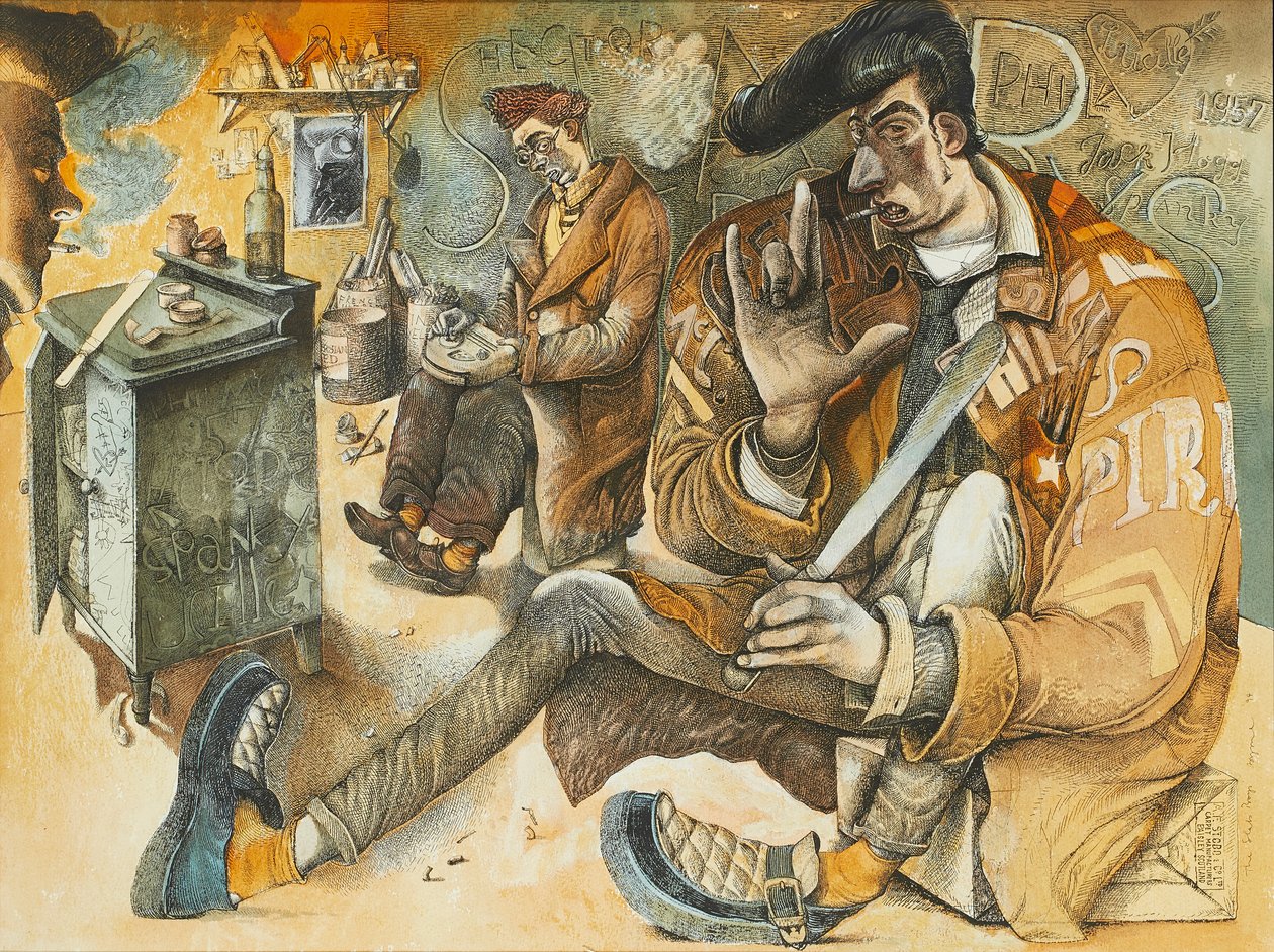The Slab Boys (pero, inkoust a akvarel) od John Byrne