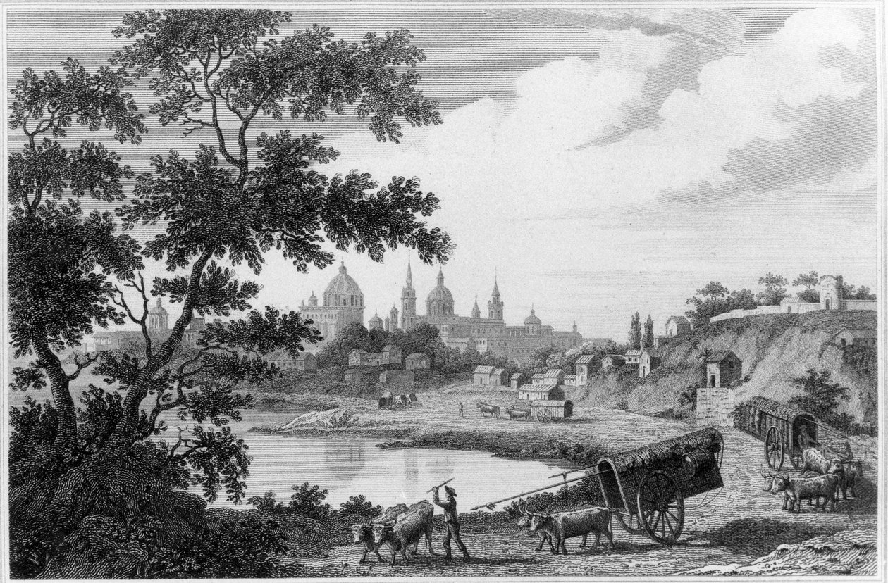 Pohled na Buenos Aires, ze svazku 14 „Všeobecné sbírky nejlepších a nejzajímavějších cest a cest ve všech částech světa“ od Johna Pinkertona, vydáno 1813 (rytina) (černobílá fotografie) od John Byrne