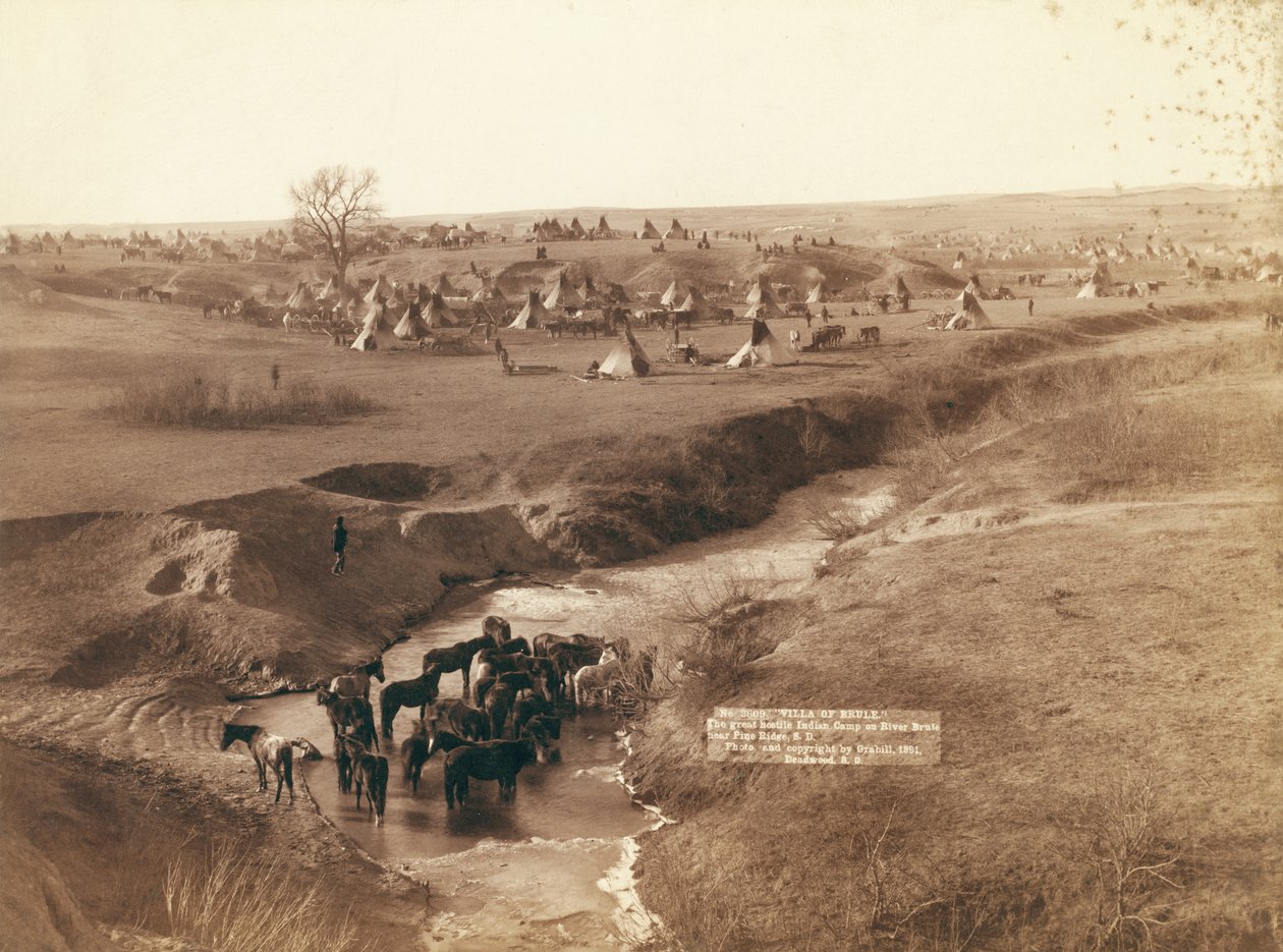 Velký nepřátelský indiánský tábor na řece Brule poblíž Pine Ridge od John C. H. Grabill