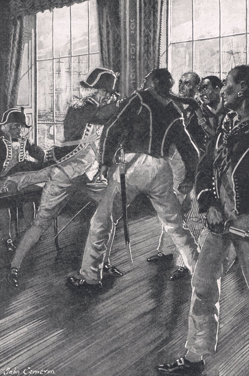 Scéna na palubě vlajkové lodi během vzpoury Nore, ilustrace z 