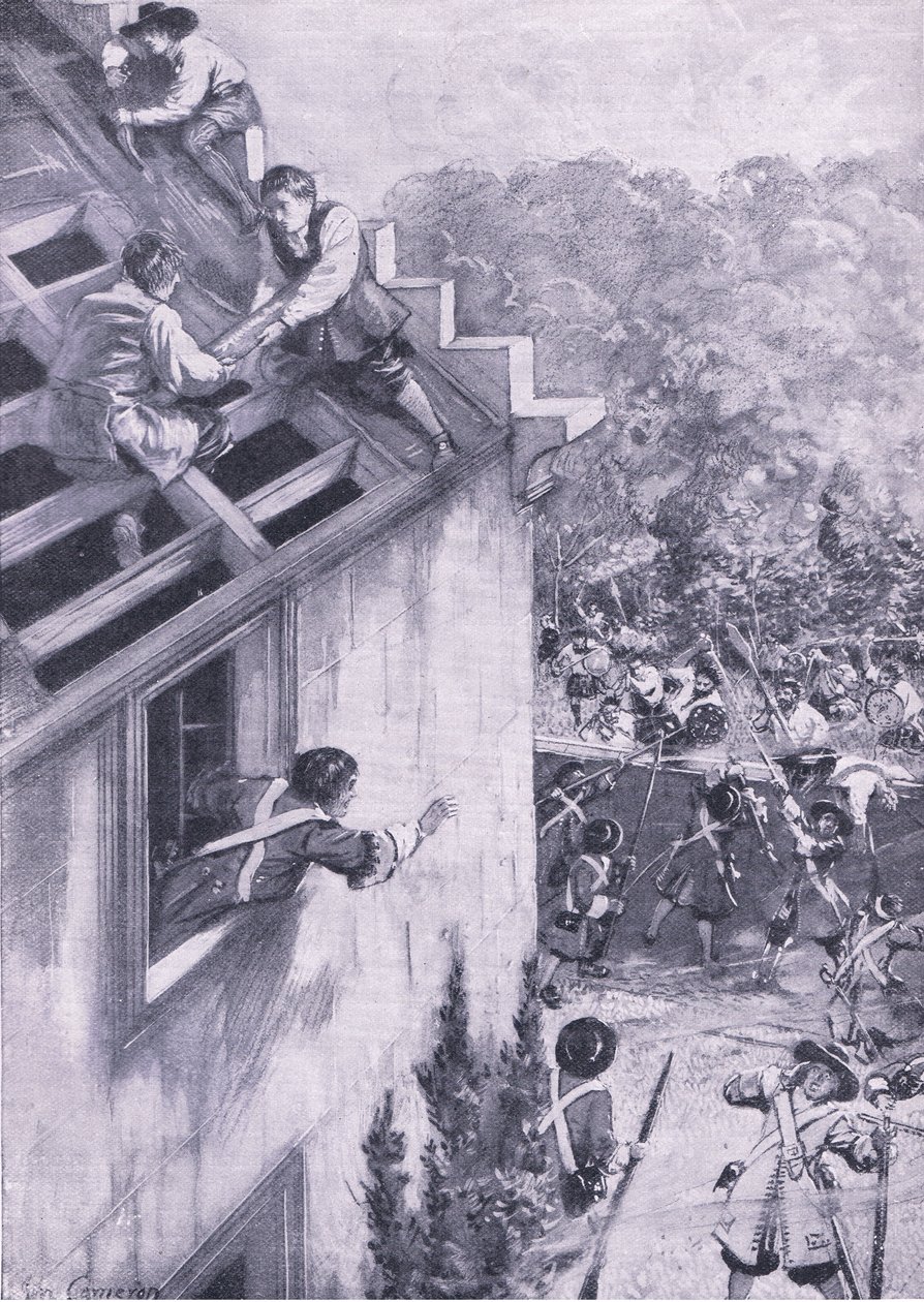 Útok na Dukeld, 21. srpna 1689, ilustrace z britských bitev na souši a na moři, 1915 od John Cameron