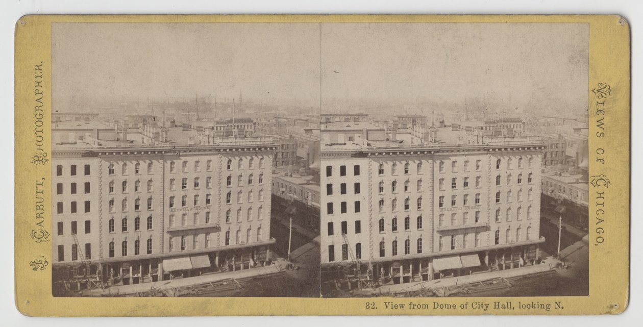 Stereograf pohledu z kopule radnice při pohledu na sever, před požárem v Chicagu v roce 1871 od John Carbutt