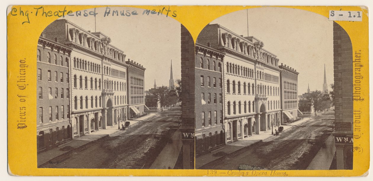 Pohled na Crosbys Opera House před požárem v Chicagu v roce 1871 od John Carbutt