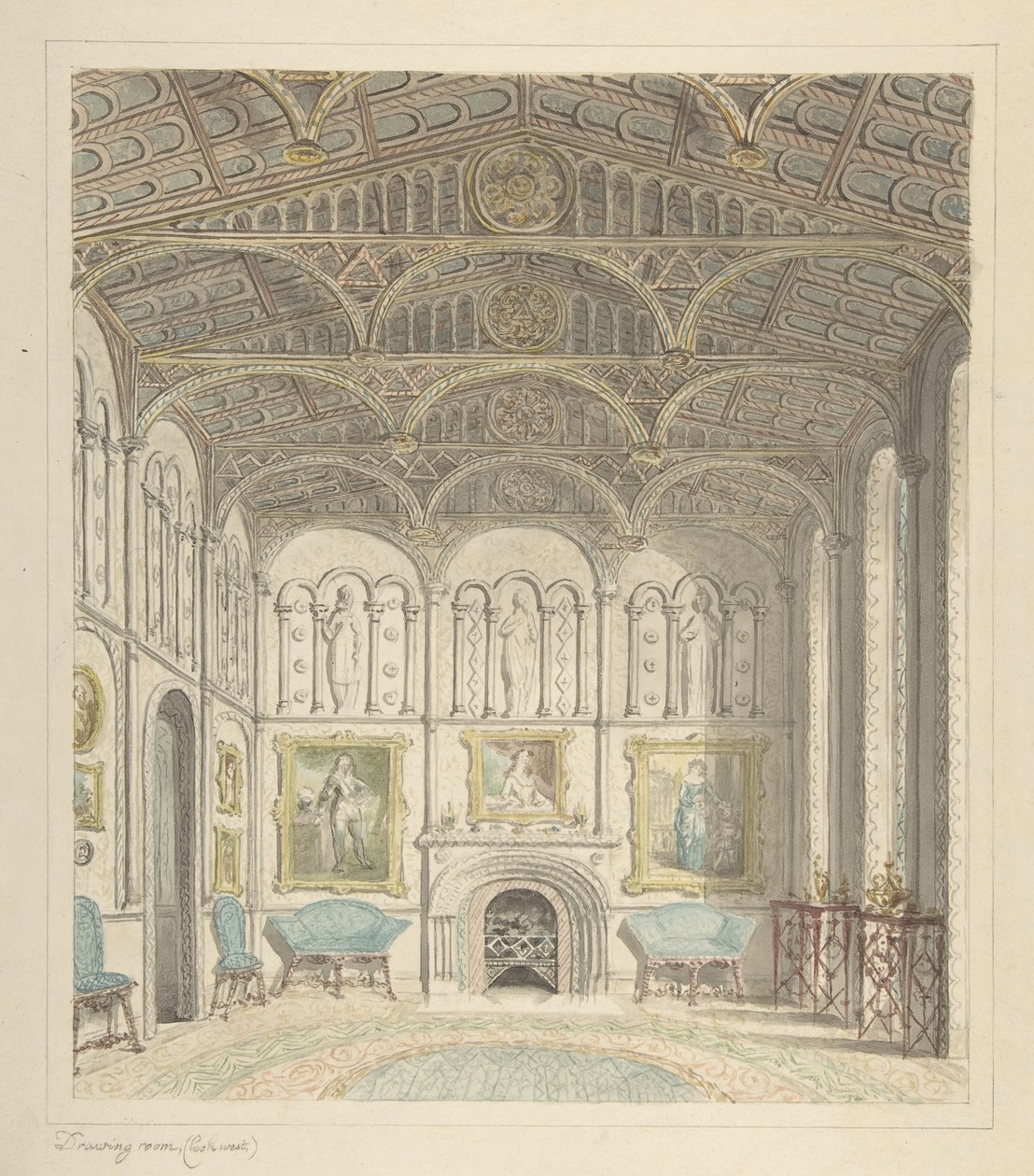 Přijímací pokoj Lea Castle, Looking West, ca. 1816. od John Carter.