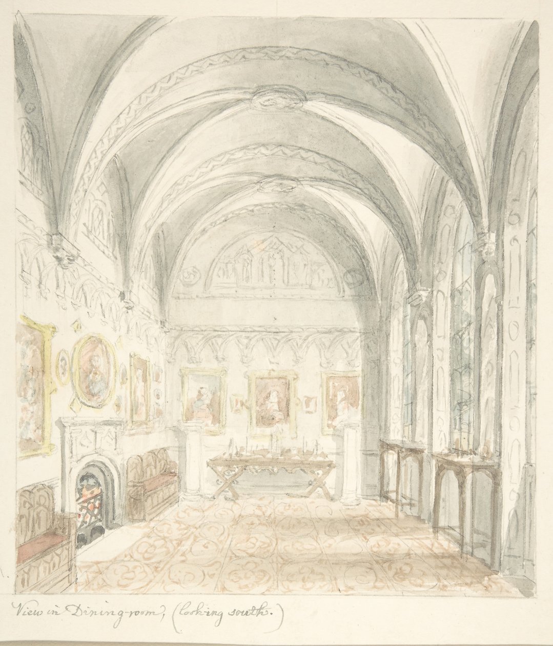 Lea Castle, Worcestershire, Jídelna Pohled na jih, ca. 1816. od John Carter.