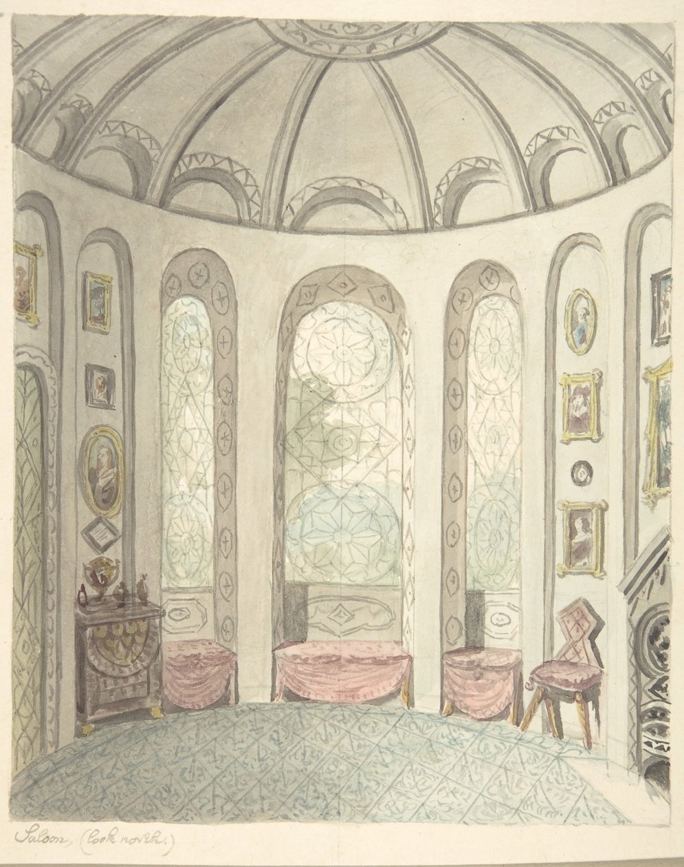 Lea Castle, Worcestershire, Saloon, Looking North, ca. 1816. od John Carter.