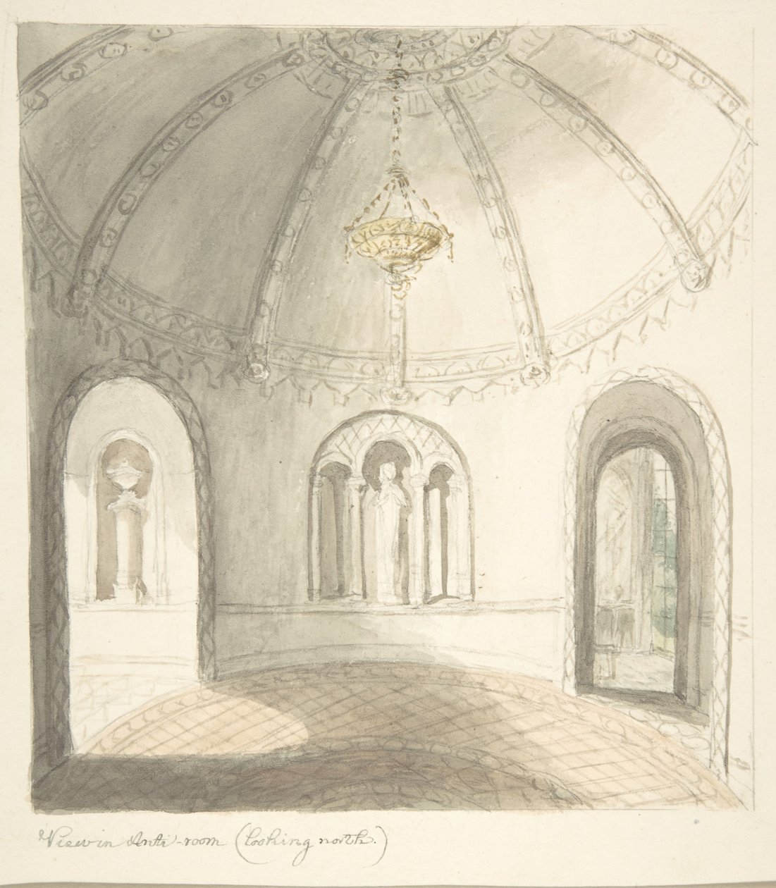 Lea Castle, Worcestershire, Pohled v předsíni, Pohled na sever, ca. 1816. od John Carter.