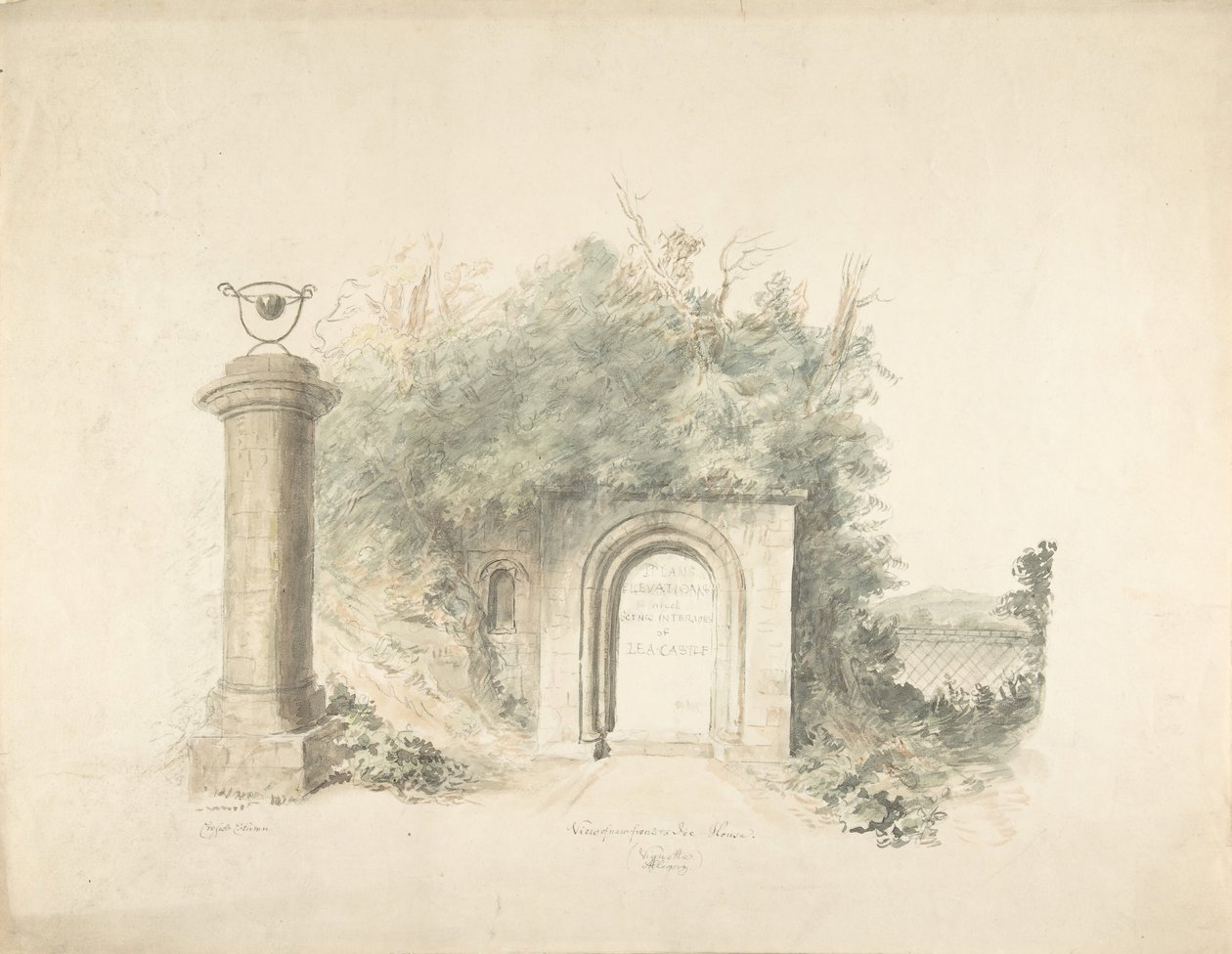 Titulní stránka skupiny plánů, pohledů a scénických interiérů hradu Lea, Worcestershire..., 18 od John Carter.