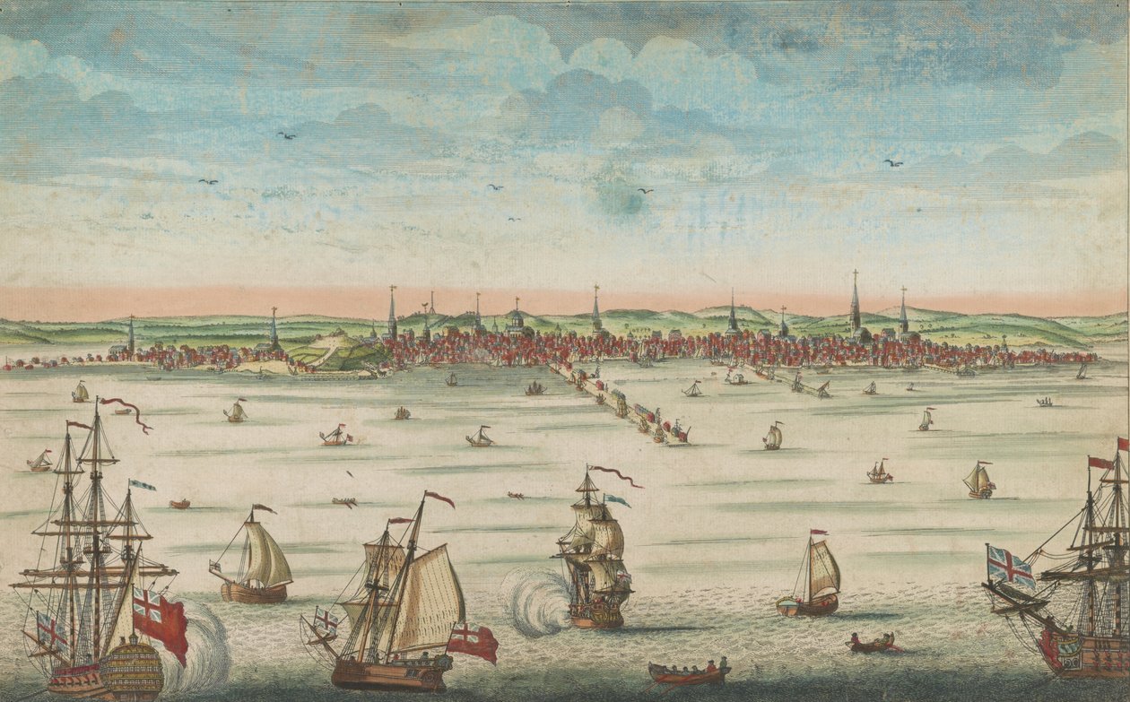 Jihovýchodní pohled na velké město Boston v Nové Anglii v Americe, 1730-60 od John Carwitham