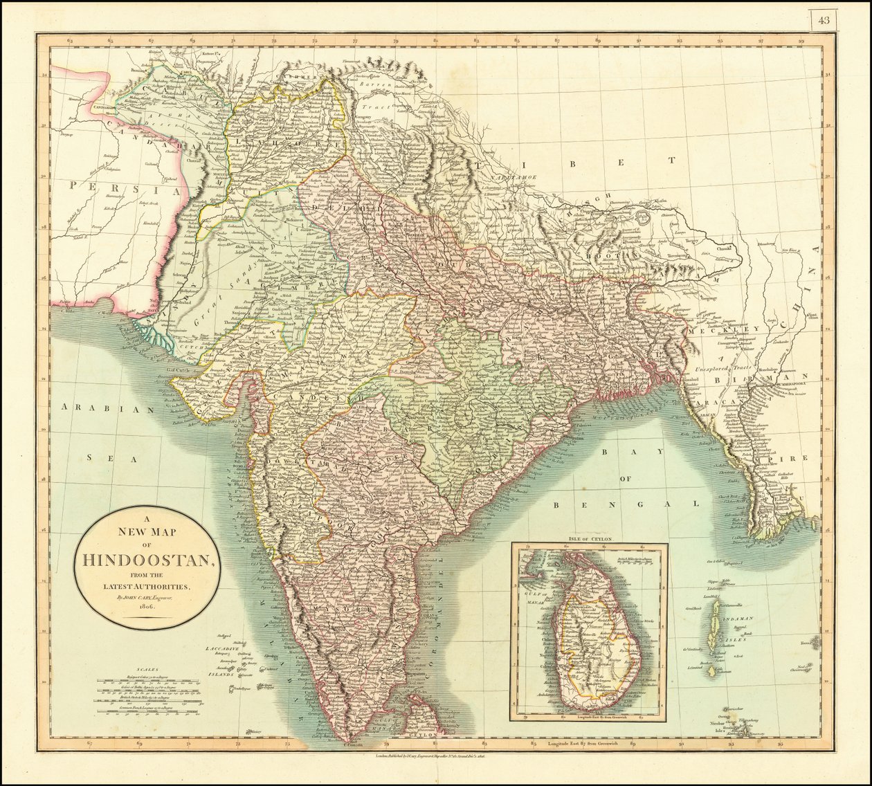 Mapa Indie z roku 1806, John Cary od John Cary