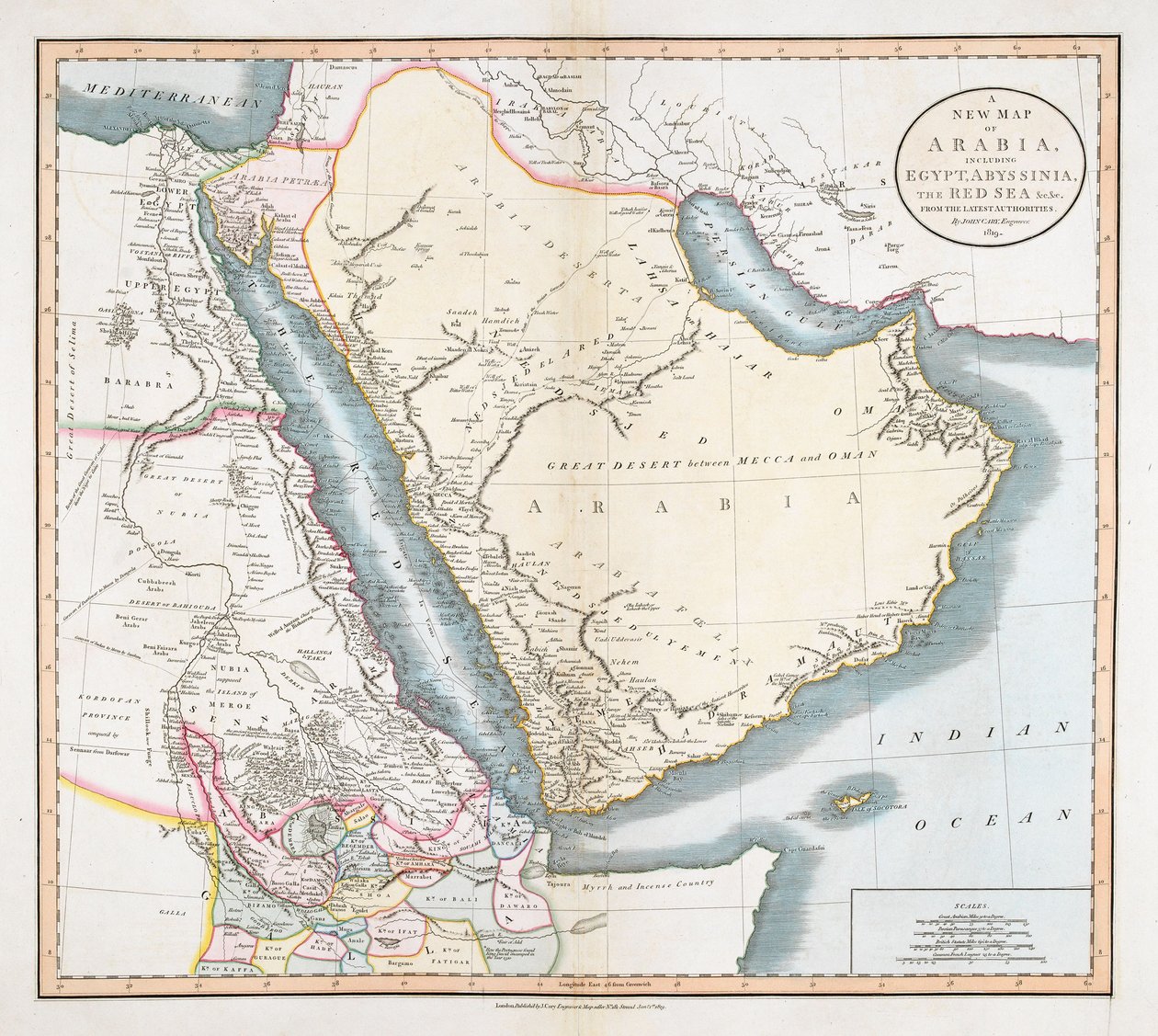 Nová mapa Arábie, včetně Egypta, Habeše, Rudého moře amp; c. amp; c. z nejnovějších autorit. od John Cary
