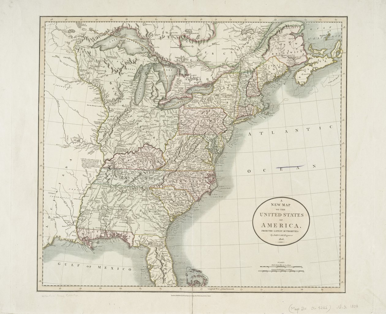 Nová mapa Spojených států amerických, od nejnovějších úřadů, 1806 od John Cary