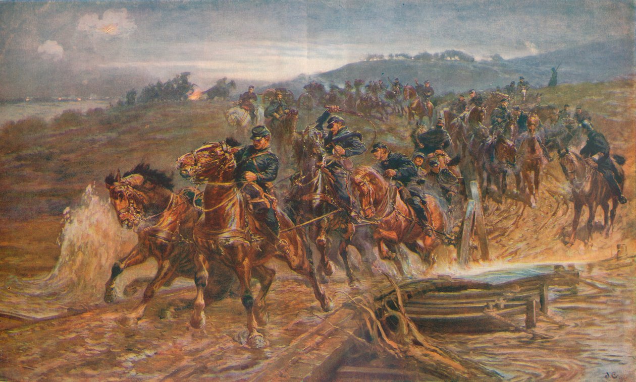 Francouzské dělostřelectvo překračující řeku Aisne, září 1914, 1915 1928 od John Charlton