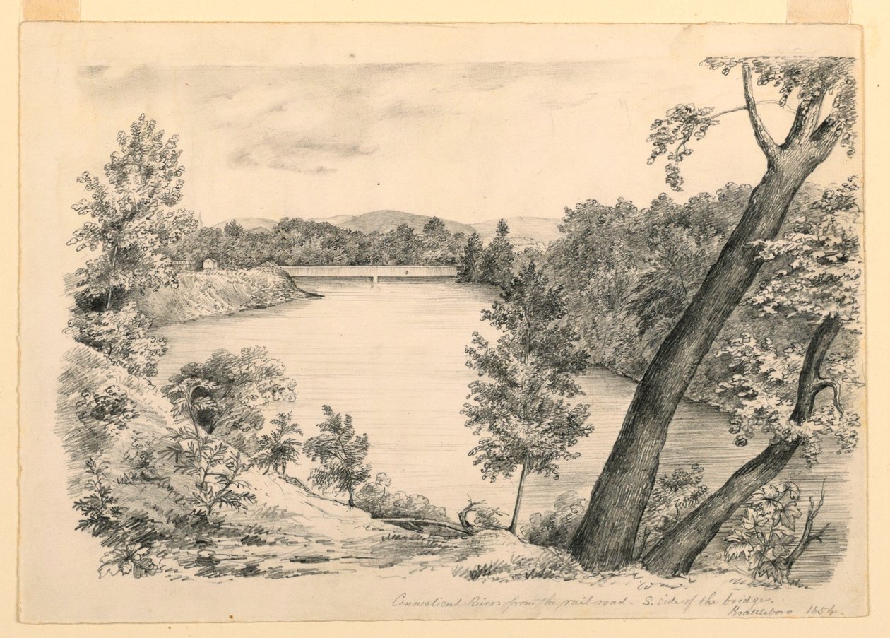 Kresba, Pohled na řeku Conneticut u Brattleboro, Vermont, 1854 od John Cheney